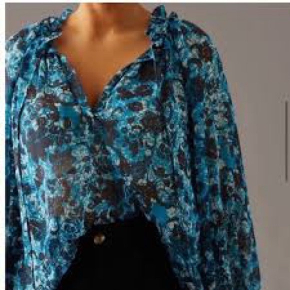 Anthropologie Sheer Print Peasant Blouse - Picture 2 of 14